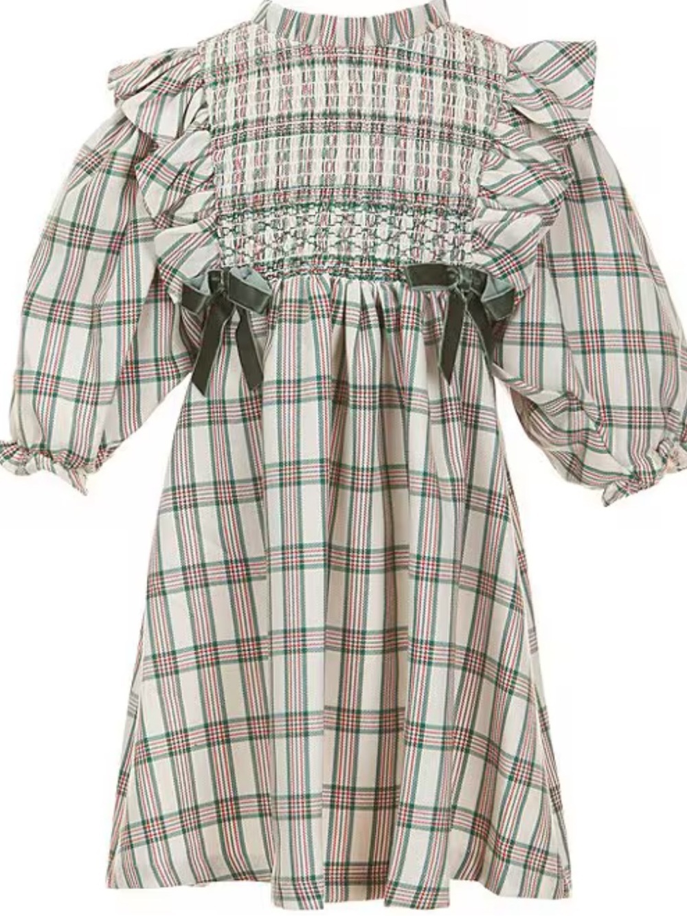 Bonnie Jean size 2T Girls White Plaid Smocked Ruffle Dress with Green Bows